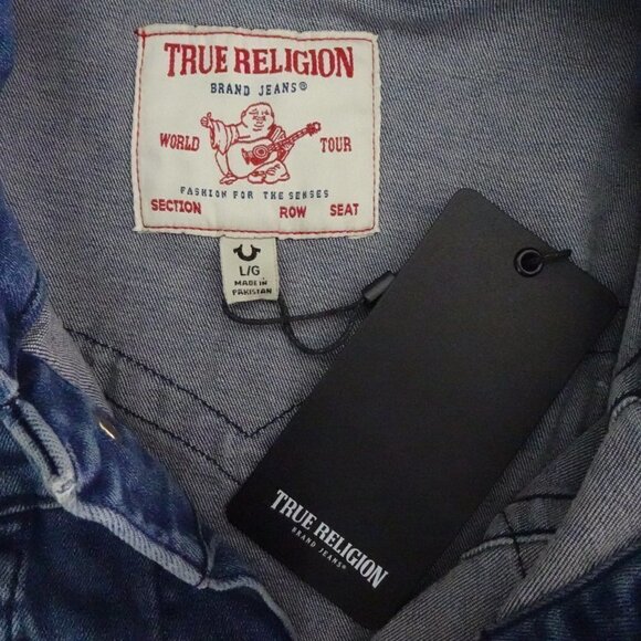 True Religion Jimmy Trucker Jacket Women's Size L Blue Denim Slim Western - Picture 6 of 8